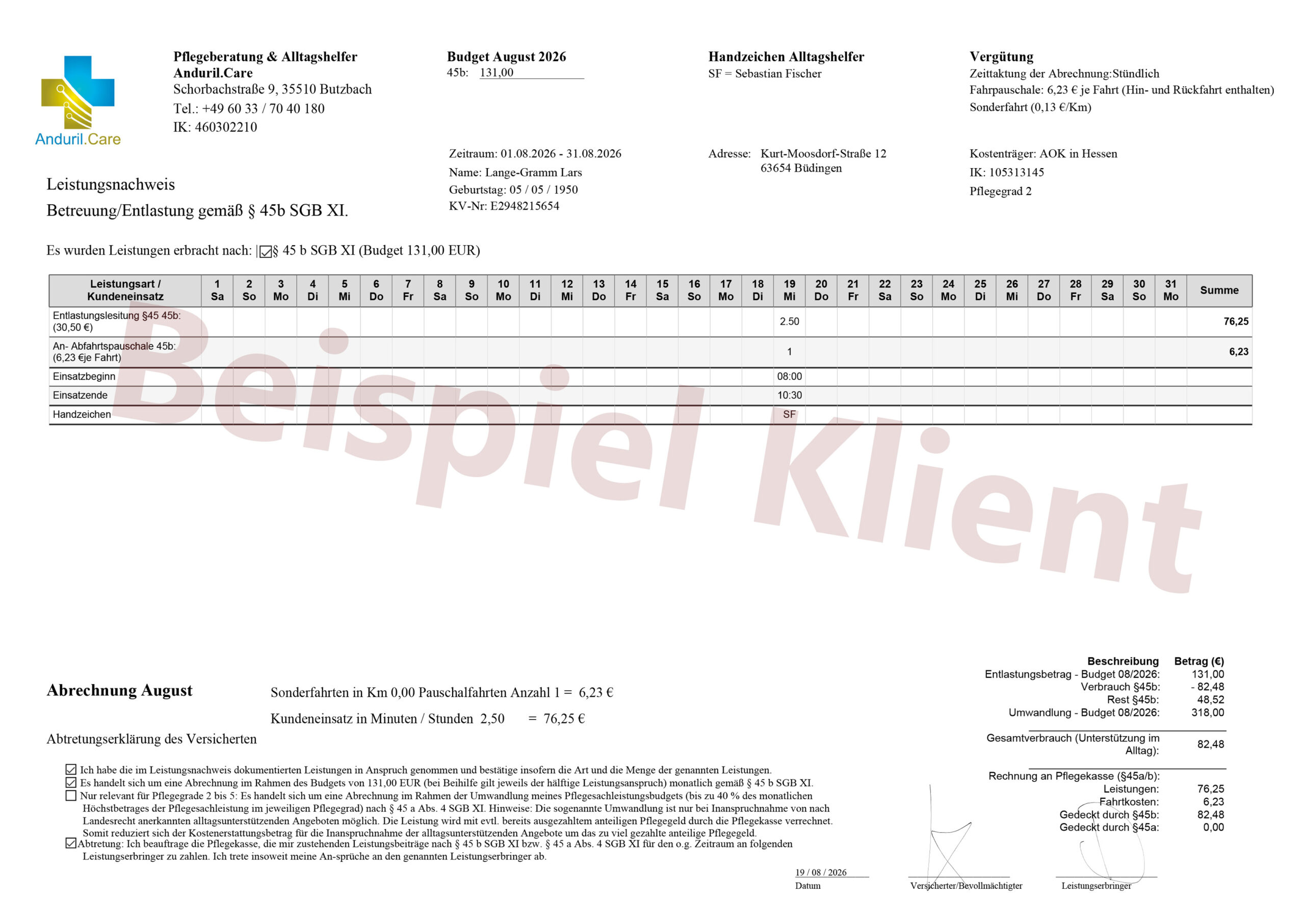 Beispiel leistungsnachweis
